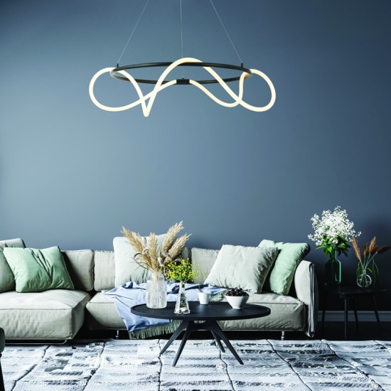 ^ΚΡΕΜΑΣΤΟ Φ/Σ LED 60W 3000K 3400LM KYMA ΜΑΥΡΟ ΜΕΤ/ΚΟ IP20 D80XH230CM 