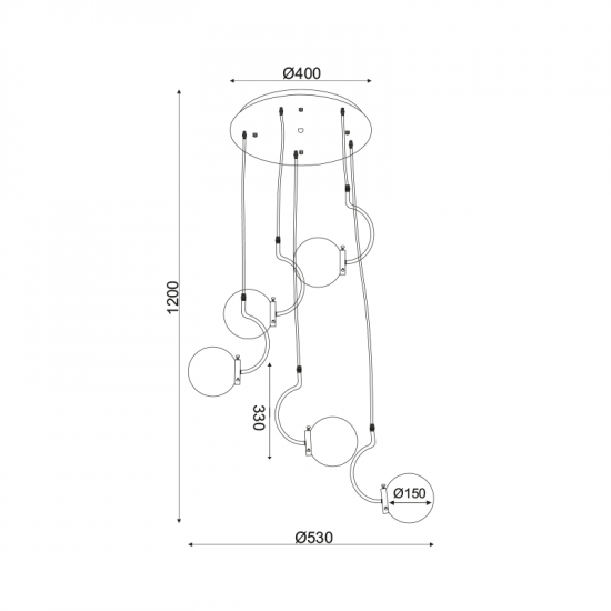 ΚΡΕΜΑΣΤΟ Φ/Σ 5ΧΕ27 ΓΥΑΛΙ+ΜΕΤΑΛΛΟ+MDF Φ50ΧΗ120CM