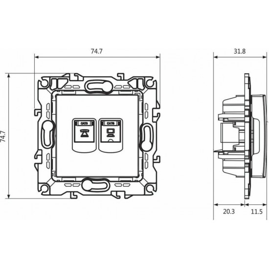 Aca Prime Μονή Πρίζα Δικτύου και Τηλεφώνου RJ45/RJ11 χωρίς Πλαίσιο Τύπου Cat6 σε Λευκό Χρώμα 1000113401