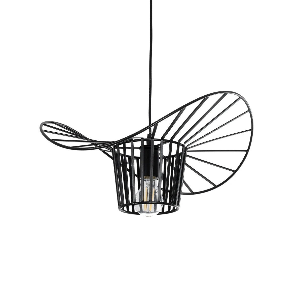GloboStar® LUMINOVA 61462 Μοντέρνο Κρεμαστό Φωτιστικό Πλέγμα Μονόφωτο 1 x E27 IP20 Μαύρο Ύφασμα με Μαύρο Μέταλλο - Μ42 x Π42 x Υ20.5cm
