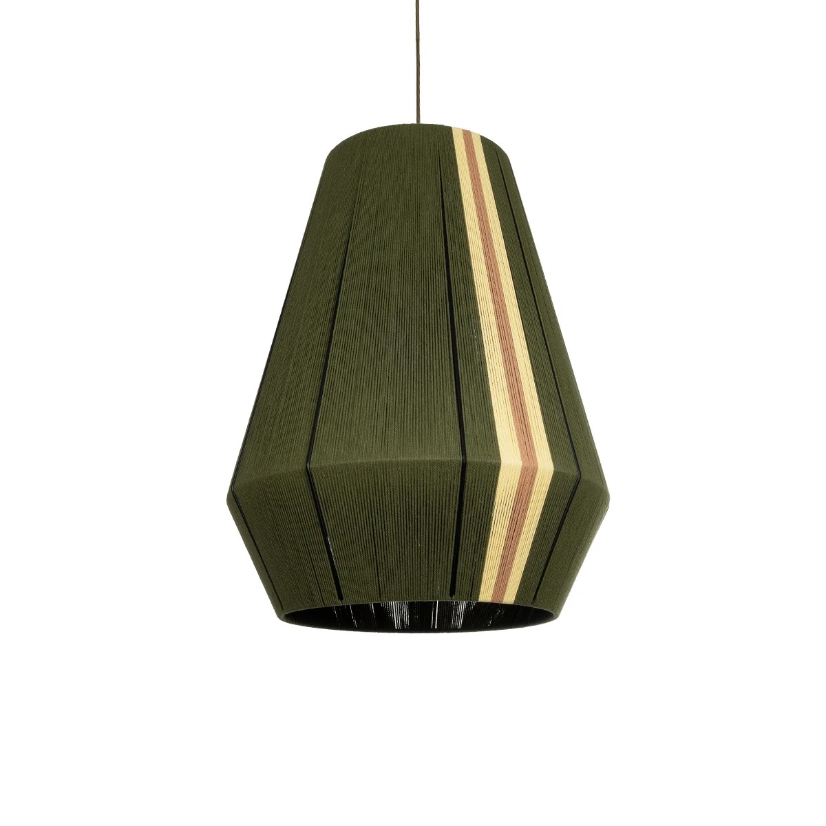 GloboStar® SALERNO 02335 Boho Κρεμαστό Φωτιστικό Πλέγμα Μονόφωτο 1 x E27 IP20 Λαδί, Μπεζ & Καφέ Νήμα - Μ50 x Π50 x Υ60cm