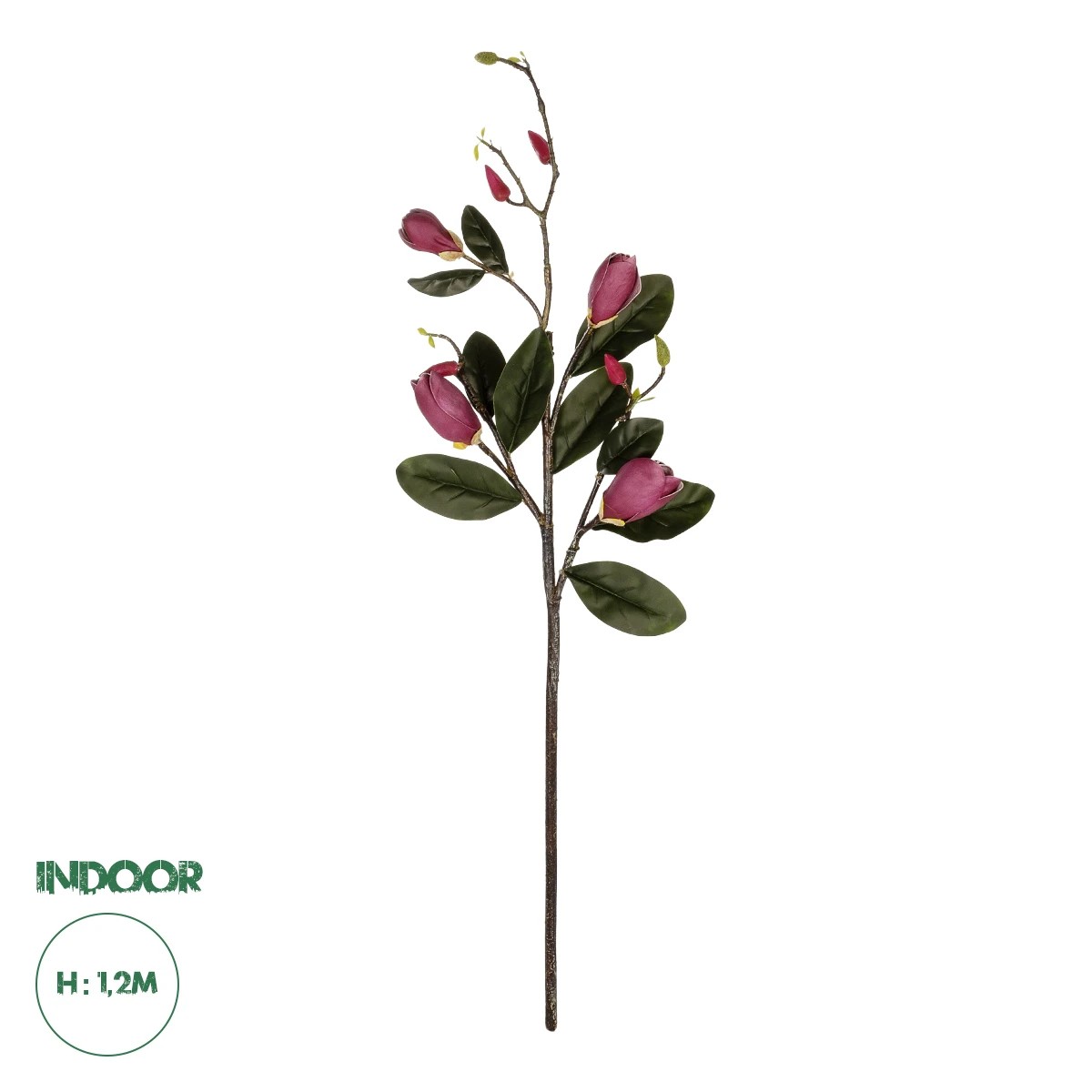 GloboStar® Artificial Garden DARK PING MAGNOLIA BRANCH 21421 Τεχνητό Διακοσμητικό Κλαδί Ροζ Μαγνόλια Y120cm