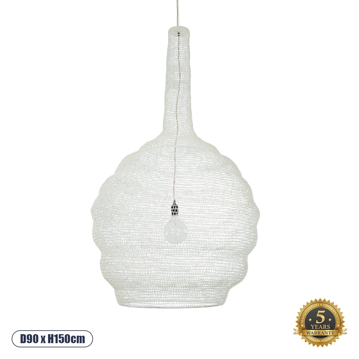 GLOBOSTAR® KENTUCKY 01886 Vintage Κρεμαστό Φωτιστικό Οροφής με Ντουί 1 x E27 AC 220-240V IP20 - Λευκό - Μ90 x Π90 x Υ150cm GLOBOSTAR® KENTUCKY 01886 Vintage Κρεμαστό Φωτιστικό Οροφής με Ντουί 1 x E27 AC 220-240V IP20 - Λευκό - Μ90 x Π90 x Υ150cm