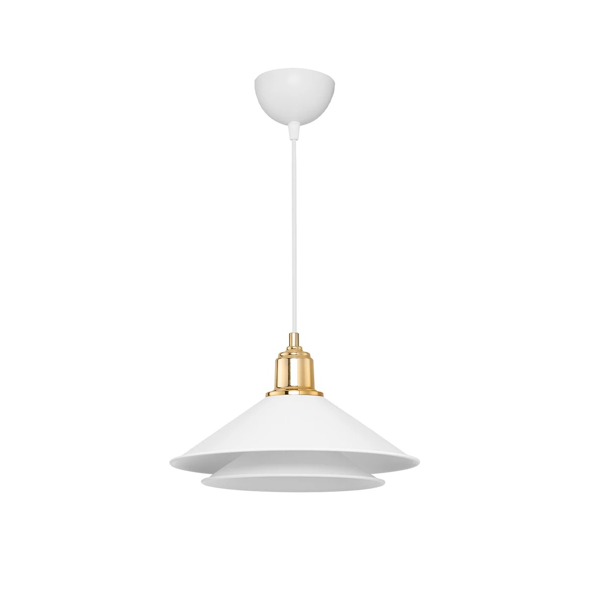 GloboStar® FERRO 203-0268 Μοντέρνο Κρεμαστό Φωτιστικό Καμπάνα Μονόφωτο 1 x E27 IP20 Λευκό & Χρυσό Πλαστικό - Μ30 x Π30 x Υ19cm