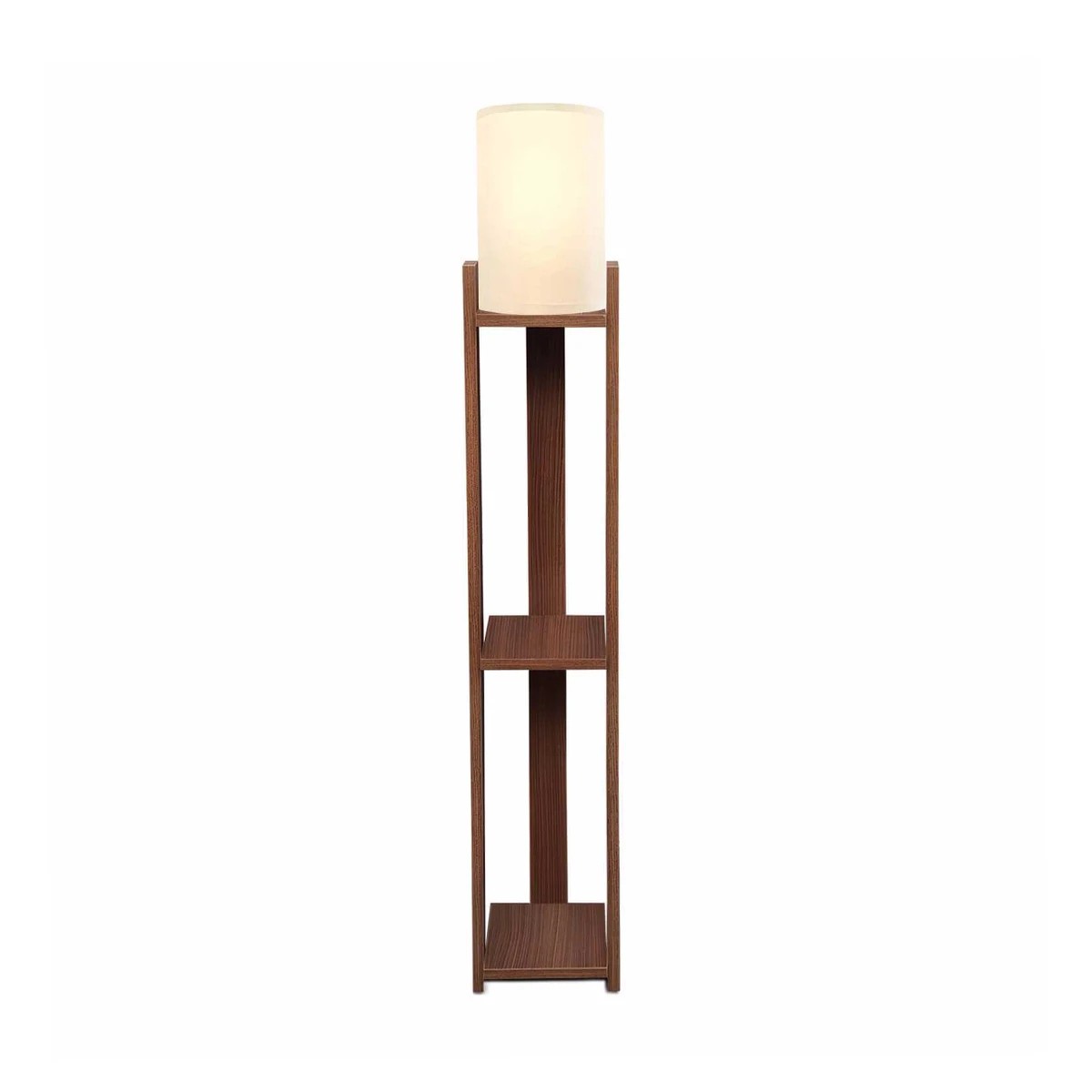 GloboStar® VENTORA 204-0125 Μοντέρνο Eπιδαπέδιο Φωτιστικό Μονόφωτο 1 x E27 IP20 Καφέ Ξύλο με Μπεζ Ύφασμα - Μ20 x Π20 x Υ142cm