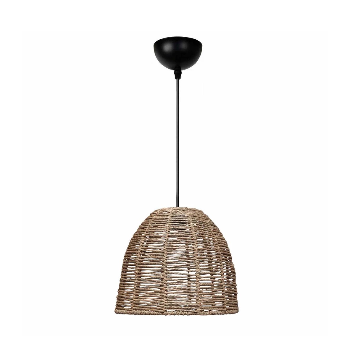 GloboStar® MEKA 204-0162 Boho Κρεμαστό Φωτιστικό Καμπάνα Μονόφωτο 1 x E27 IP20 Καφε Σχοινί - Μ31 x Π31 x Υ26cm