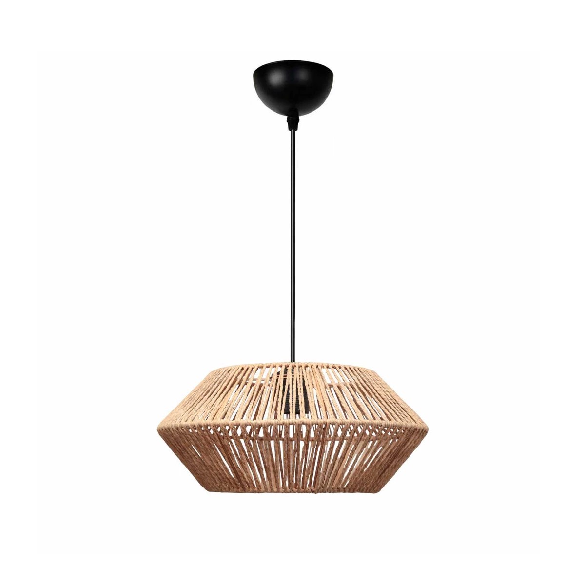 GloboStar® CASTRO 204-0164 Boho Κρεμαστό Φωτιστικό Kαπέλο Μονόφωτο 1 x E27 IP20 Μπεζ Σχοινί - Μ32 x Π32 x Υ13cm