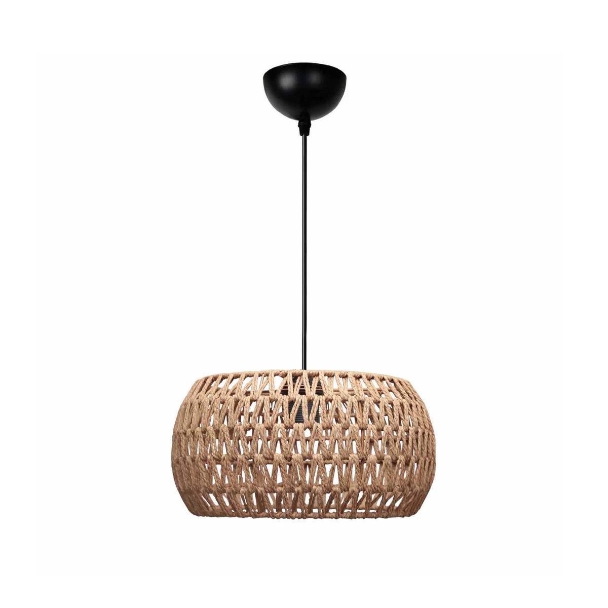 GloboStar® DARIO 204-0168 Boho Κρεμαστό Φωτιστικό Kαπέλο Μονόφωτο 1 x E27 IP20 Καφέ Σχοινί - Μ30 x Π30 x Υ15cm