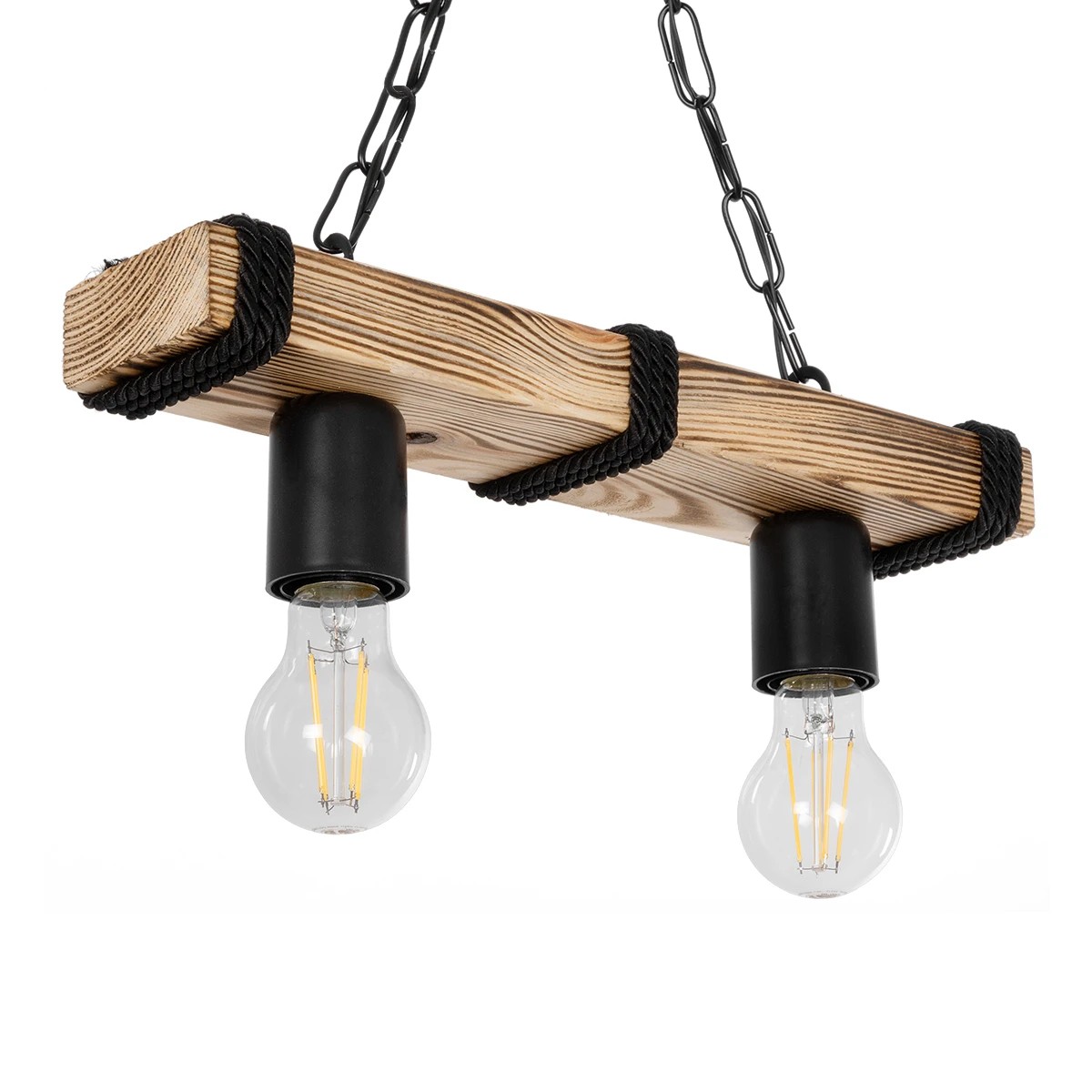 GloboStar® GLISTER 201-0002 Vintage Κρεμαστό Φωτιστικό Ράγα Δίφωτο 2 x E27 IP20 Μπεζ Ξύλο με Μαύρο Σχοινί - Μ38 x Π9 x Υ10cm GloboStar® GLISTER 201-0002 Vintage Κρεμαστό Φωτιστικό Ράγα Δίφωτο 2 x E27 IP20 Μπεζ Ξύλο με Μαύρο Σχοινί - Μ38 x Π9 x Υ10cm