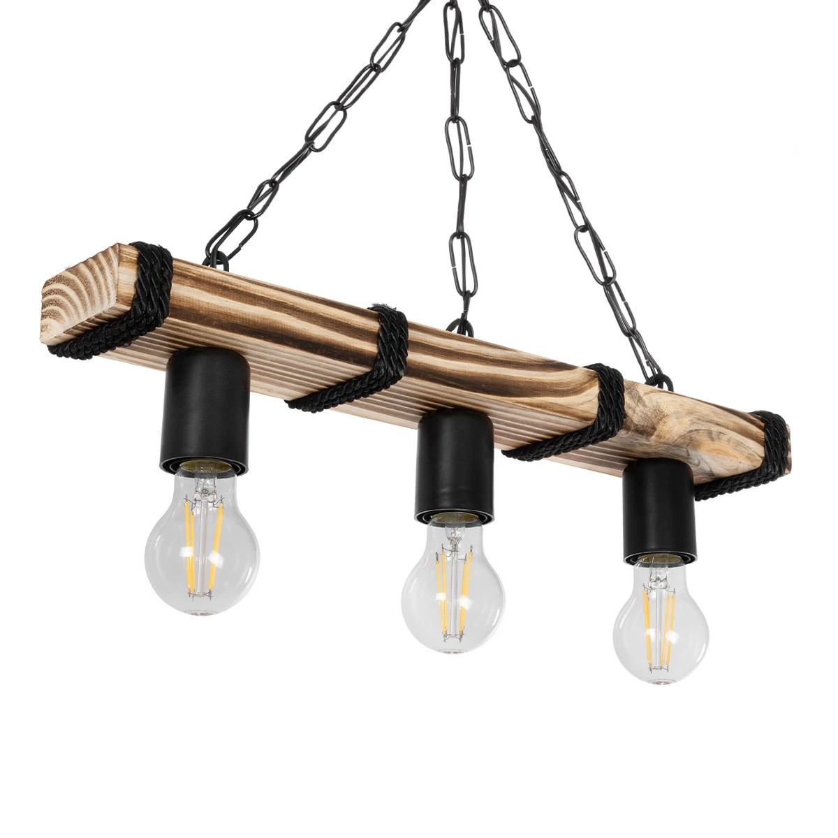 GloboStar® GLISTER 201-0003 Vintage Κρεμαστό Φωτιστικό Ράγα Τρίφωτο 3 x E27 IP20 Μπεζ Ξύλο με Μαύρο Σχοινί - Μ50 x Π9 x Υ10cm GloboStar® GLISTER 201-0003 Vintage Κρεμαστό Φωτιστικό Ράγα Τρίφωτο 3 x E27 IP20 Μπεζ Ξύλο με Μαύρο Σχοινί - Μ50 x Π9 x Υ10cm