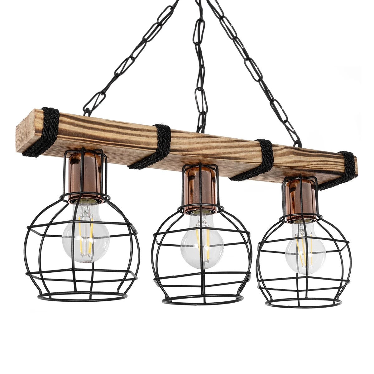 GloboStar® STARLO 201-0006 Vintage Κρεμαστό Φωτιστικό Ράγα Τρίφωτο 3 x E27 IP20 Μπεζ Ξύλο με Μαύρο Μέταλλο - Μ50 x Π16 x Υ23cm GloboStar® STARLO 201-0006 Vintage Κρεμαστό Φωτιστικό Ράγα Τρίφωτο 3 x E27 IP20 Μπεζ Ξύλο με Μαύρο Μέταλλο - Μ50 x Π16 x Υ23cm