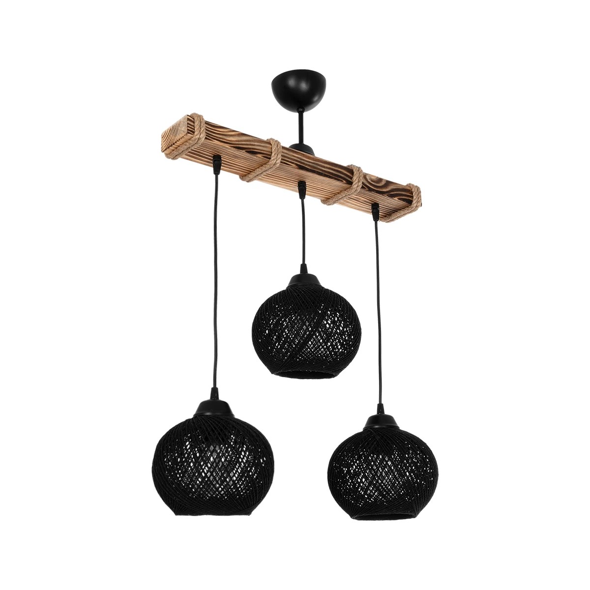 GloboStar® LUMA 201-0010 Vintage Κρεμαστό Φωτιστικό Ράγα Τρίφωτο 3 x E27 IP20 Μπεζ Ξύλο με Μαύρο Σχοινί - Μ55 x Π18 x Υ65cm GloboStar® LUMA 201-0010 Vintage Κρεμαστό Φωτιστικό Ράγα Τρίφωτο 3 x E27 IP20 Μπεζ Ξύλο με Μαύρο Σχοινί - Μ55 x Π18 x Υ65cm