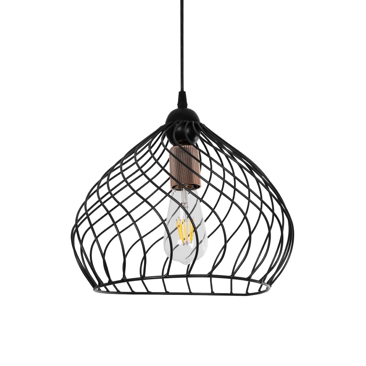GloboStar® STARLA 201-0013 Vintage Κρεμαστό Φωτιστικό Πλέγμα Μονόφωτο 1 x E27 IP20 Μαύρο & Χάλκινο Μέταλλο - Μ31 x Π31 x Υ30cm