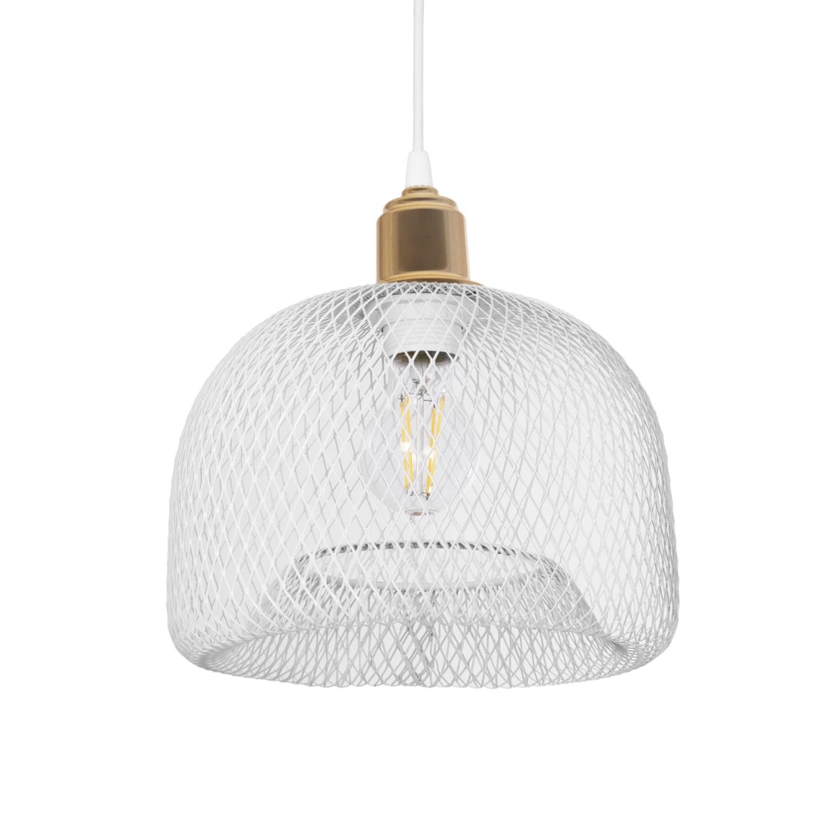 GloboStar® GLOZIA 201-0017 Μοντέρνο Κρεμαστό Φωτιστικό Πλέγμα Μονόφωτο 1 x E27 IP20 Λευκό & Χρυσό Μέταλλο - Μ25 x Π25 x Υ26cm GloboStar® GLOZIA 201-0017 Μοντέρνο Κρεμαστό Φωτιστικό Πλέγμα Μονόφωτο 1 x E27 IP20 Λευκό & Χρυσό Μέταλλο - Μ25 x Π25 x Υ26cm