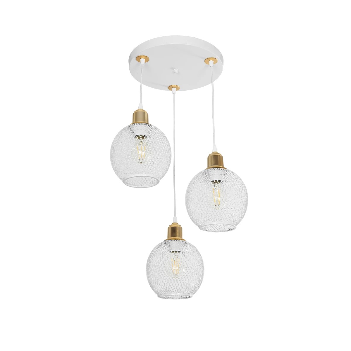GloboStar® VIVIDUS 201-0021 Vintage Κρεμαστό Φωτιστικό Πλέγμα Τρίφωτο 3 x E27 IP20 Λευκό & Χρυσό Μέταλλο - Μ40 x Π40 x Υ60cm GloboStar® VIVIDUS 201-0021 Vintage Κρεμαστό Φωτιστικό Πλέγμα Τρίφωτο 3 x E27 IP20 Λευκό & Χρυσό Μέταλλο - Μ40 x Π40 x Υ60cm