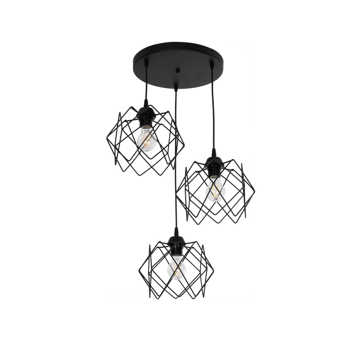 GLOBOSTAR® DAZLA 201-0024 Vintage Κρεμαστό Φωτιστικό Οροφής με Ντουί 3 x E27 AC 220-240V IP20 - Μαύρο - Μ47 x Π47 x Υ60cm GLOBOSTAR® DAZLA 201-0024 Vintage Κρεμαστό Φωτιστικό Οροφής με Ντουί 3 x E27 AC 220-240V IP20 - Μαύρο - Μ47 x Π47 x Υ60cm