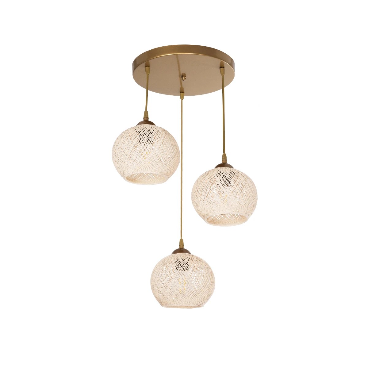 GloboStar® ILLUMIO 201-0027 Vintage Κρεμαστό Φωτιστικό Μπάλα Τρίφωτο 3 x E27 IP20 Χρυσό Μέταλλο με Μπεζ Σχοινί - Μ40 x Π40 x Υ53cm GloboStar® ILLUMIO 201-0027 Vintage Κρεμαστό Φωτιστικό Μπάλα Τρίφωτο 3 x E27 IP20 Χρυσό Μέταλλο με Μπεζ Σχοινί - Μ40 x Π40 x Υ53cm