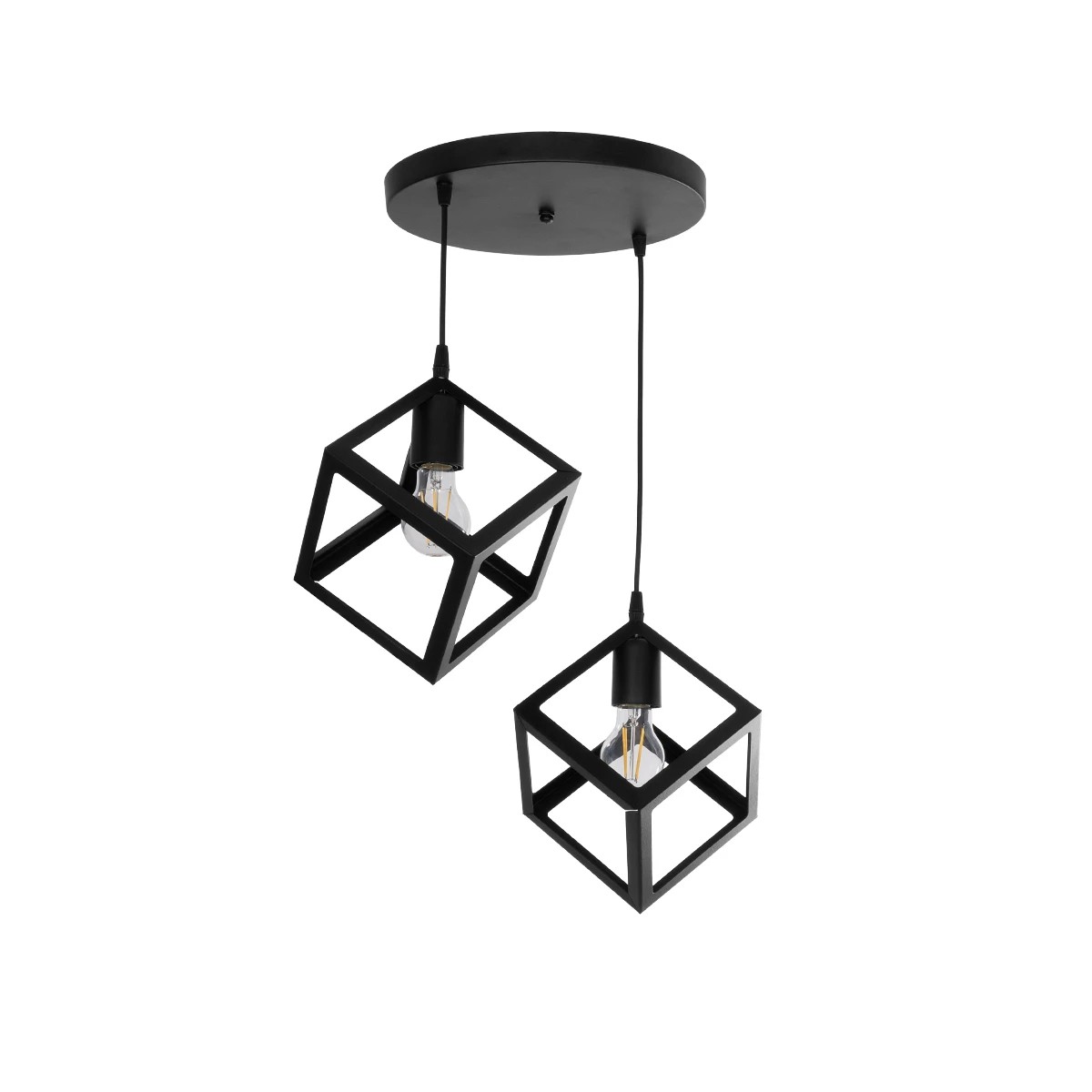 GloboStar® DISE 201-0050 Μοντέρνο Κρεμαστό Φωτιστικό Κύβος Δίφωτο 2 x E27 IP20 Μαύρο Μέταλλο - Μ50 x Π30 x Υ50cm