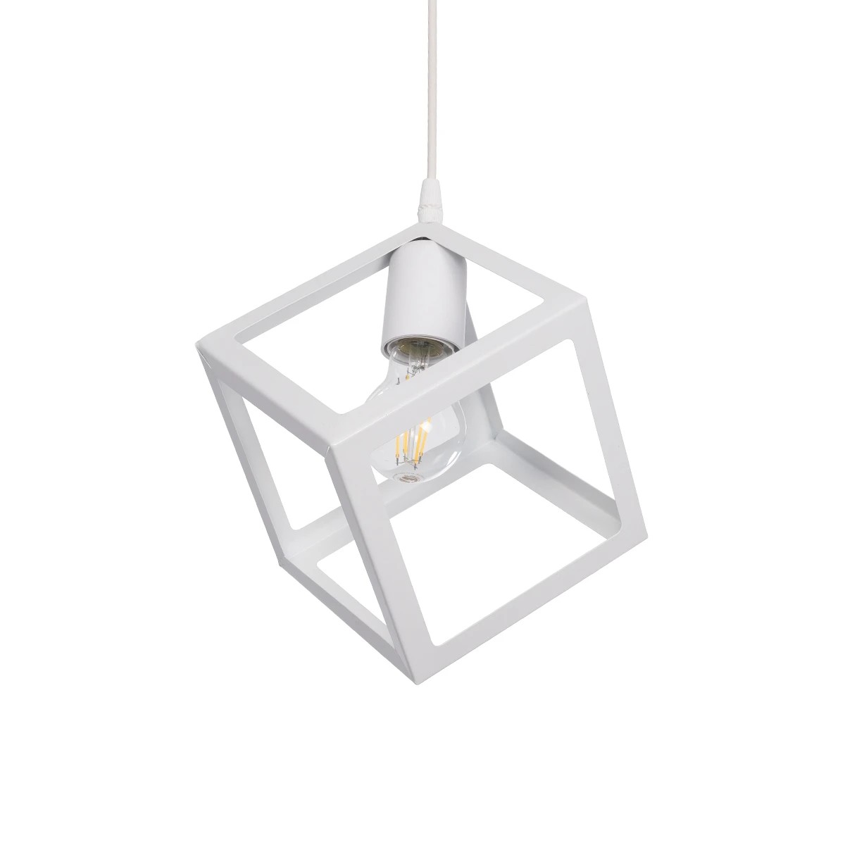 GloboStar® DISE 201-0052 Μοντέρνο Κρεμαστό Φωτιστικό Κύβος Μονόφωτο 1 x E27 IP20 Λευκό Μέταλλο - Μ28 x Π28 x Υ31cm