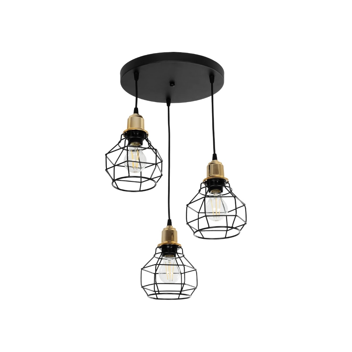 GloboStar® NOVARAY 201-0083 Vintage Κρεμαστό Φωτιστικό Πλέγμα Τρίφωτο 3 x E27 IP20 Μαύρο Μέταλλο - Μ40 x Π40 x Υ50cm GloboStar® NOVARAY 201-0083 Vintage Κρεμαστό Φωτιστικό Πλέγμα Τρίφωτο 3 x E27 IP20 Μαύρο Μέταλλο - Μ40 x Π40 x Υ50cm