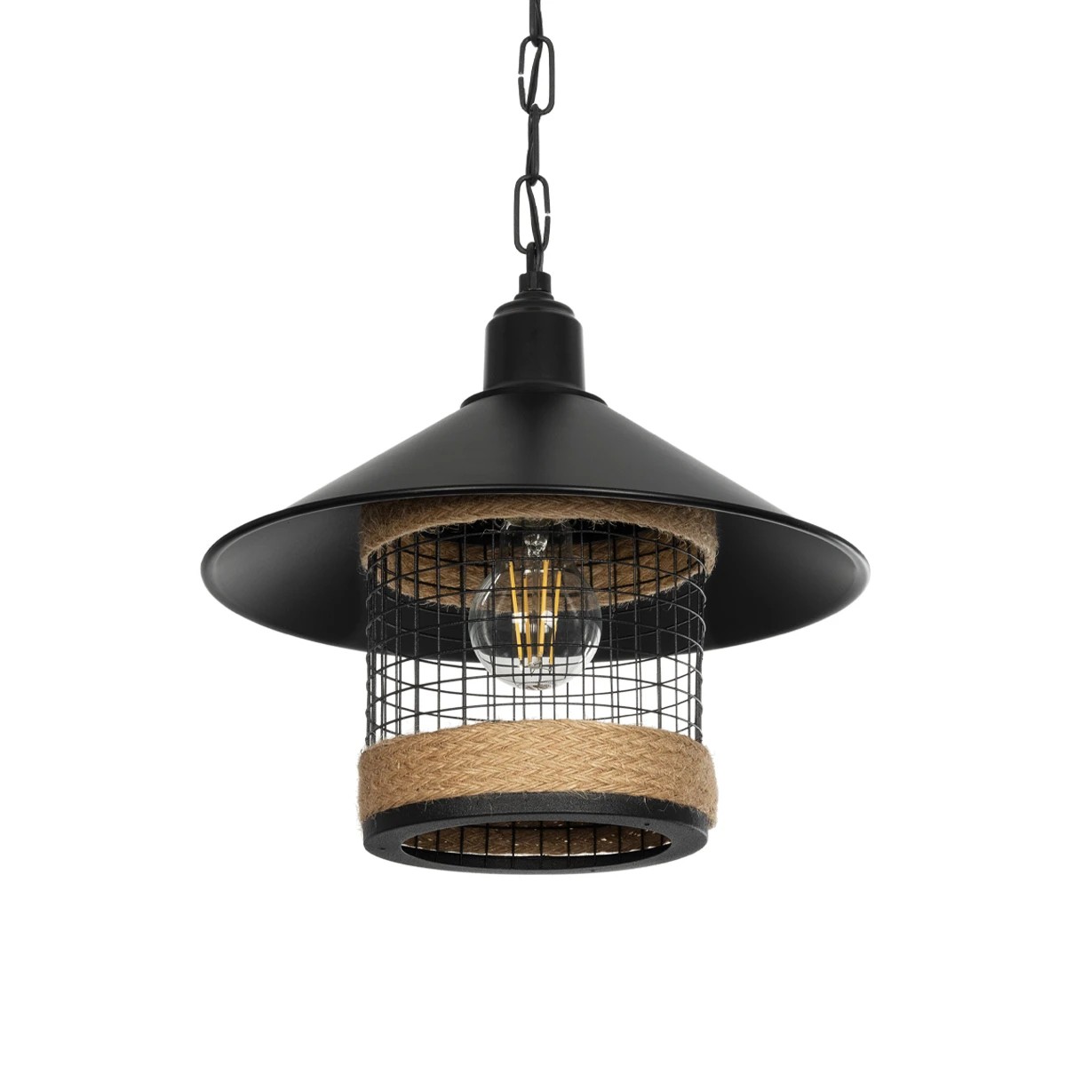 GloboStar® GLORA 201-0090 Vintage Κρεμαστό Φωτιστικό Καμπάνα Μονόφωτο 1 x E27 IP20 Μαύρο Μέταλλο με Μπεζ Σχοινί - Μ30 x Π30 x Υ29cm GloboStar® GLORA 201-0090 Vintage Κρεμαστό Φωτιστικό Καμπάνα Μονόφωτο 1 x E27 IP20 Μαύρο Μέταλλο με Μπεζ Σχοινί - Μ30 x Π30 x Υ29cm