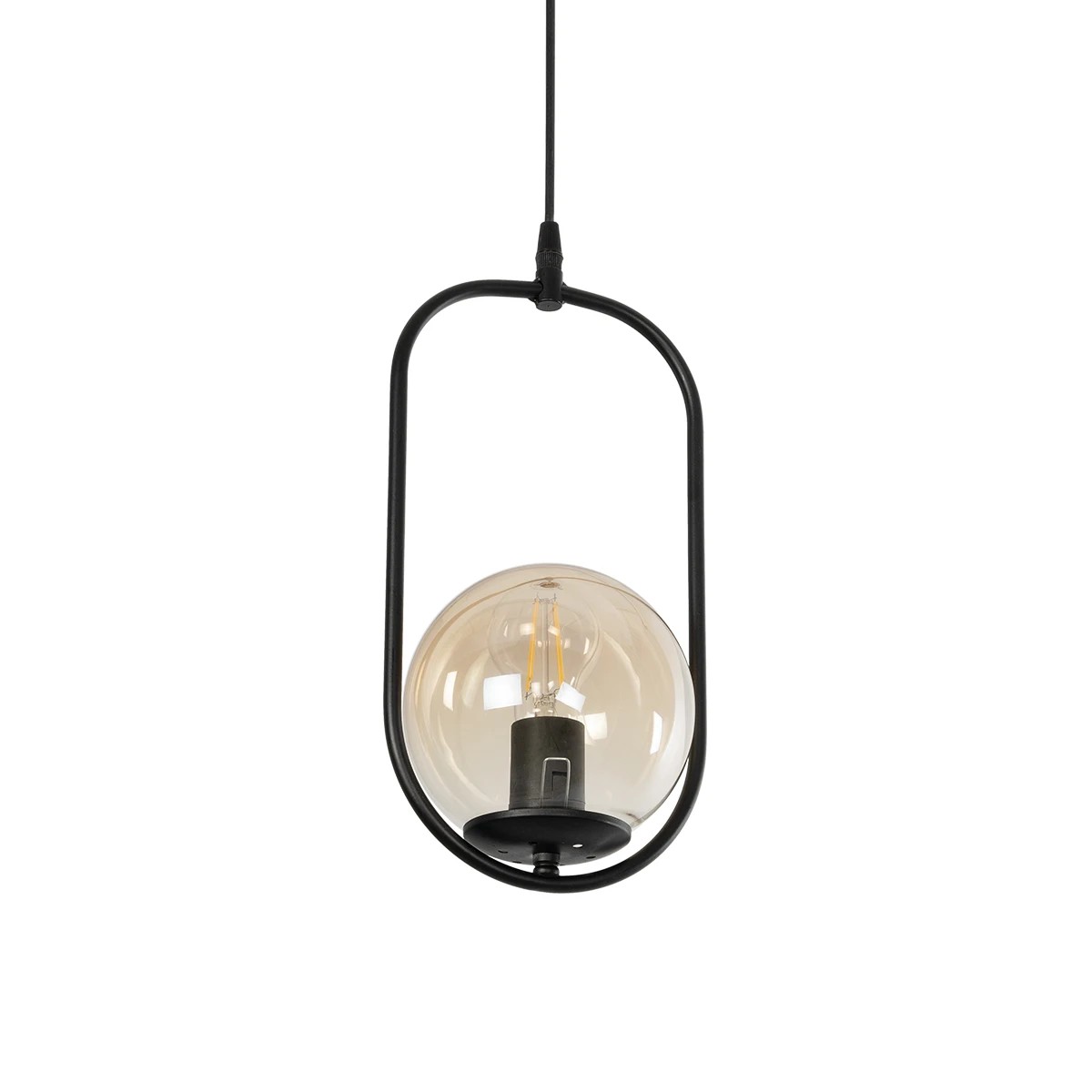 GloboStar® ZENITH 201-0093 Vintage Κρεμαστό Φωτιστικό Οροφής Μπάλα Μονόφωτο 1 x E27 IP20 Μαύρο Μέταλλο με Μελί Γυαλί - Μ18 x Π15 x Υ38cm
