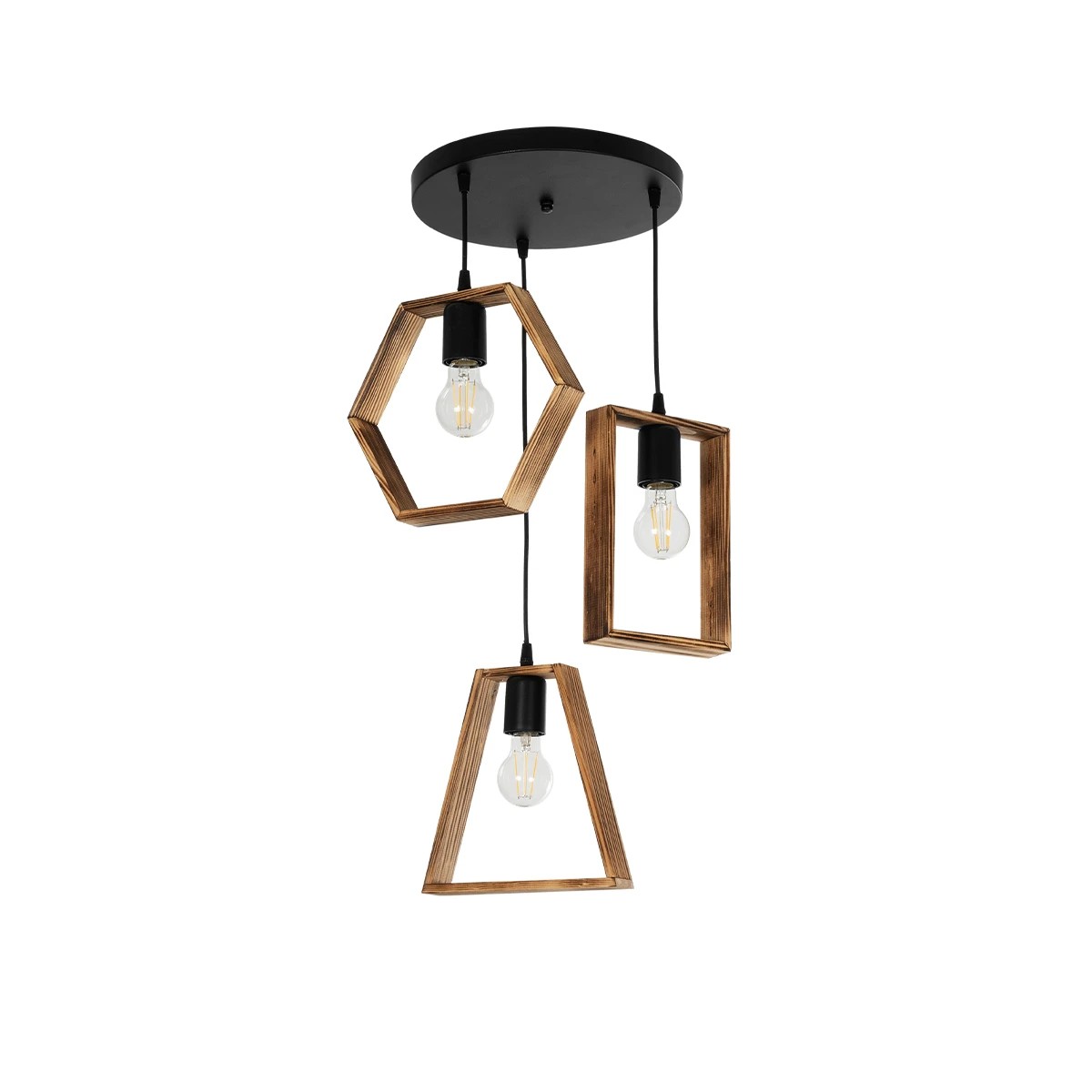 GloboStar® EMBER 201-0102 Vintage Κρεμαστό Φωτιστικό Φιγούρα Τρίφωτο 3 x E27 IP20 Μαύρο Μέταλλο με Καφέ Ξύλο - Μ50 x Π50 x Υ70cm GloboStar® EMBER 201-0102 Vintage Κρεμαστό Φωτιστικό Φιγούρα Τρίφωτο 3 x E27 IP20 Μαύρο Μέταλλο με Καφέ Ξύλο - Μ50 x Π50 x Υ70cm