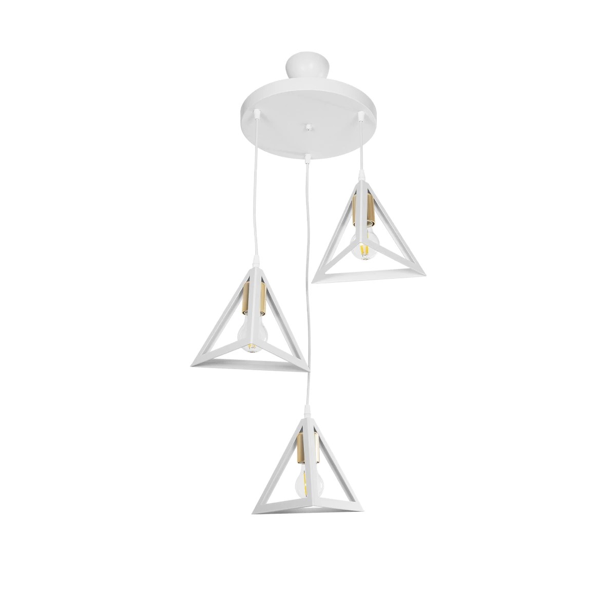 GloboStar® TRIANGLE 203-0166 Μοντέρνο Κρεμαστό Φωτιστικό Καμπάνα Τρίφωτο 3 x E27 IP20 Λευκό με Χρυσό Πλαστικό - Μ50 x Π50 x Υ80cm GloboStar® TRIANGLE 203-0166 Μοντέρνο Κρεμαστό Φωτιστικό Καμπάνα Τρίφωτο 3 x E27 IP20 Λευκό με Χρυσό Πλαστικό - Μ50 x Π50 x Υ80cm