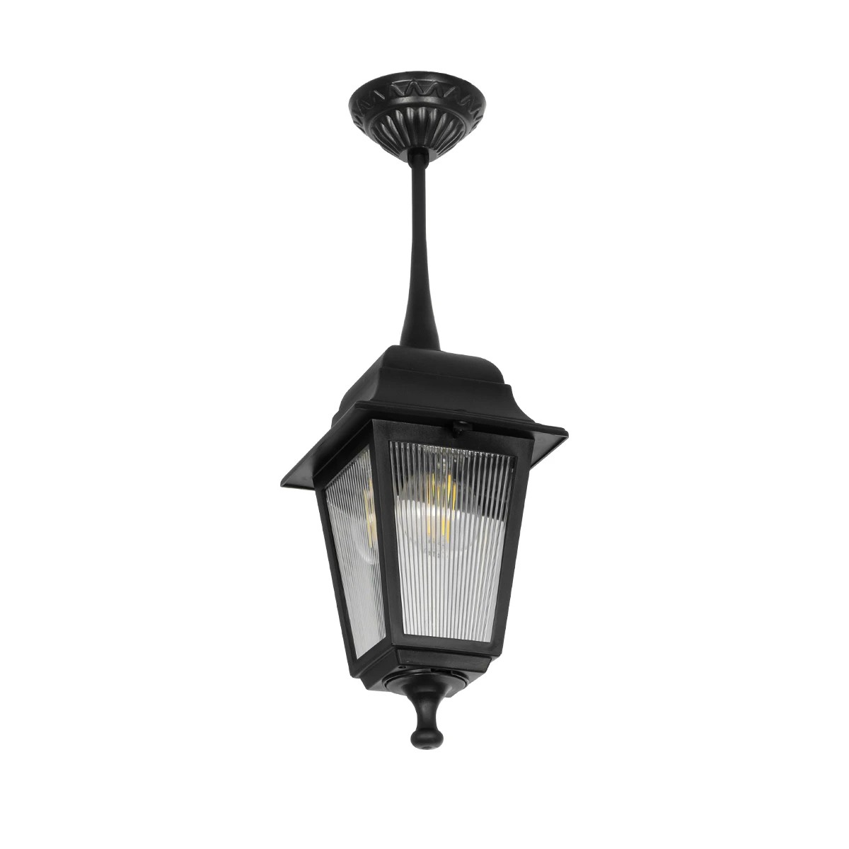GloboStar® SOLME 203-0209 Vintage Κρεμαστό Φωτιστικό Φαναράκι Μονόφωτο 1 x E27 IP44 Μαύρο Πλαστικό - Μ15 x Π15 x Υ50cm