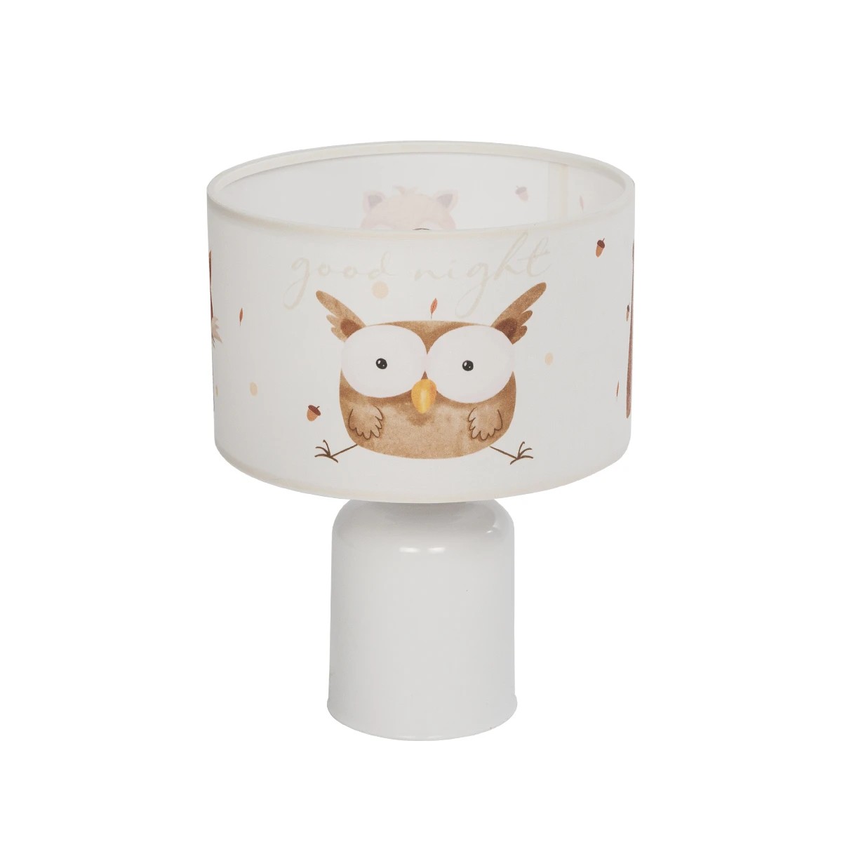 GloboStar® OWL 204-0024 Παιδικό Eπιτραπέζιο Φωτιστικό Πορτατίφ Μονόφωτο 1 x E27 IP20 Πολύχρωμο Ύφασμα με Λευκό Πλαστικό - Μ24 x Π24 x Υ32cm