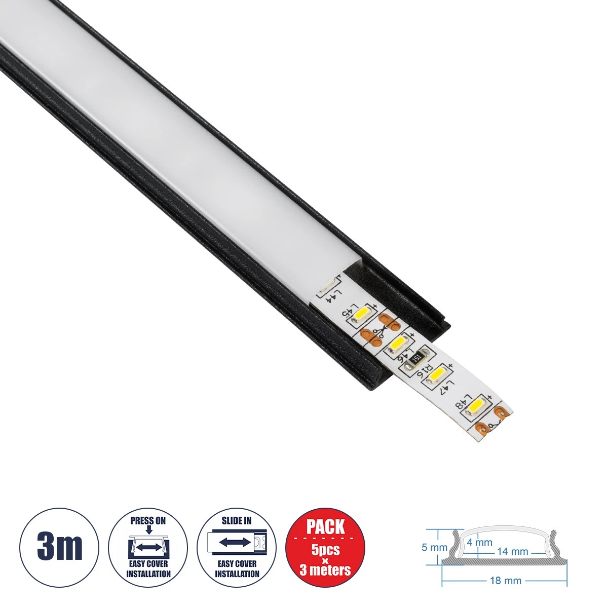 GloboStar® CURVED-PROFILE 70804-3M Προφίλ Αλουμινίου - Βάση & Ψύκτρα Ταινίας LED με Λευκό Γαλακτερό Κάλυμμα - Επιφανειακή Χρήση - Εύκαμπτο με Δυνατότητα Κυρτής Τοποθέτησης - Πατητό Κάλυμμα - Μαύρο - 3 Μέτρα - Πακέτο 5 Τεμαχίων - Μ300 x Π1.8 x Υ0.5cm GloboStar® CURVED-PROFILE 70804-3M Προφίλ Αλουμινίου - Βάση & Ψύκτρα Ταινίας LED με Λευκό Γαλακτερό Κάλυμμα - Επιφανειακή Χρήση - Εύκαμπτο με Δυνατότητα Κυρτής Τοποθέτησης - Πατητό Κάλυμμα - Μαύρο - 3 Μέτρα - Πακέτο 5 Τεμαχίων - Μ300 x Π1.8 x Υ0.5cm