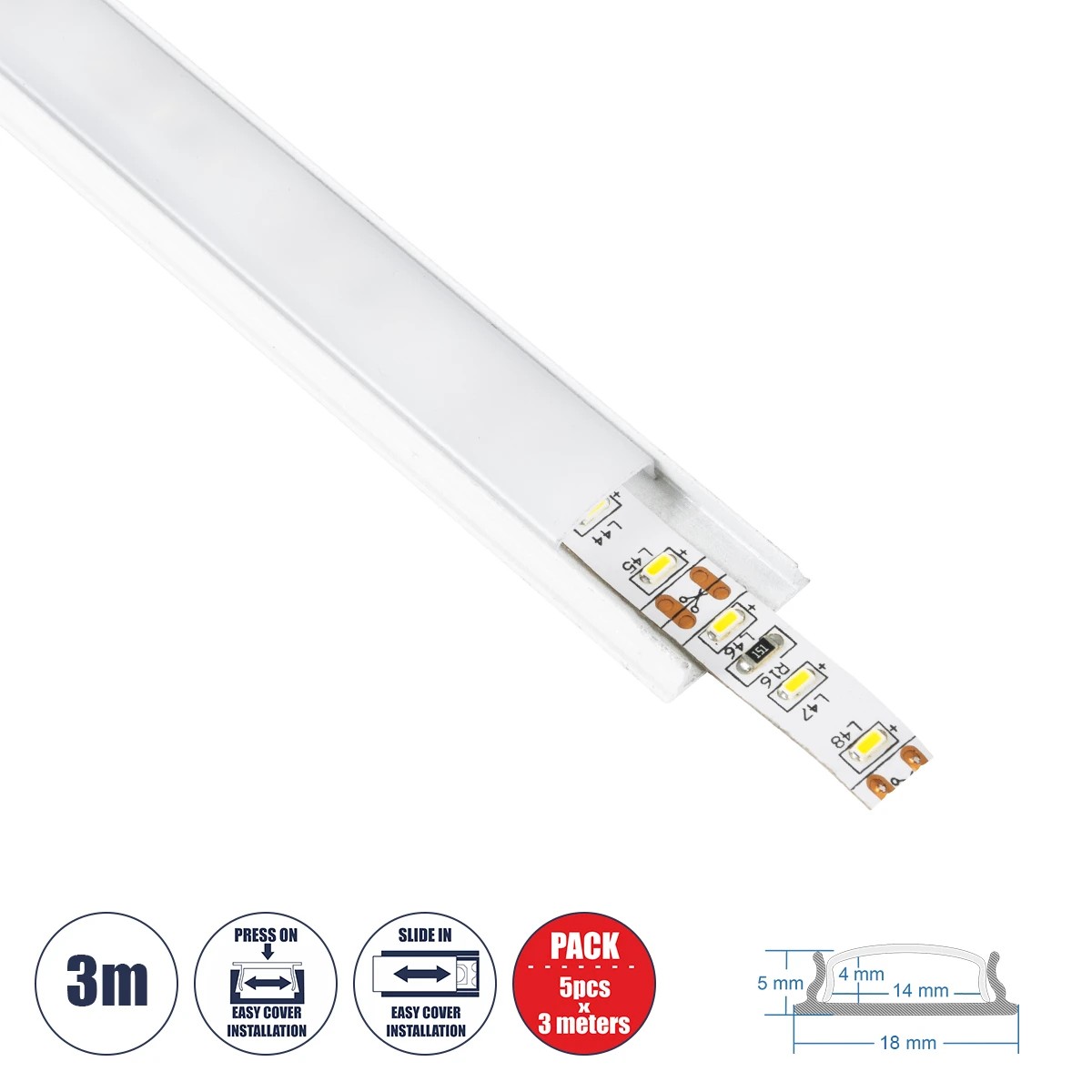 GloboStar® CURVED-PROFILE 70863-3M Προφίλ Αλουμινίου - Βάση & Ψύκτρα Ταινίας LED με Λευκό Γαλακτερό Κάλυμμα - Επιφανειακή Χρήση - Εύκαμπτο με Δυνατότητα Κυρτής Τοποθέτησης - Πατητό Κάλυμμα - Λευκό - 3 Μέτρα - Πακέτο 5 Τεμαχίων - Μ300 x Π1.8 x Υ0.5cm GloboStar® CURVED-PROFILE 70863-3M Προφίλ Αλουμινίου - Βάση & Ψύκτρα Ταινίας LED με Λευκό Γαλακτερό Κάλυμμα - Επιφανειακή Χρήση - Εύκαμπτο με Δυνατότητα Κυρτής Τοποθέτησης - Πατητό Κάλυμμα - Λευκό - 3 Μέτρα - Πακέτο 5 Τεμαχίων - Μ300 x Π1.8 x Υ0.5cm