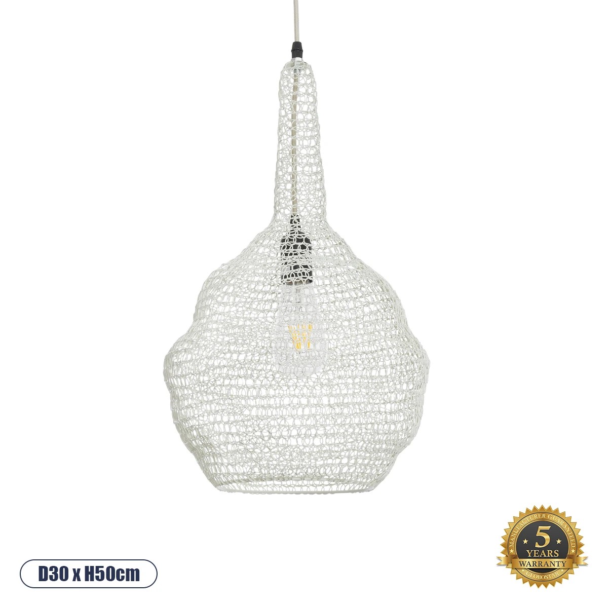GLOBOSTAR® KENTUCKY 01880 Vintage Κρεμαστό Φωτιστικό Οροφής με Ντουί 1 x E27 AC 220-240V IP20 - Μπεζ - Μ30 x Π30 x Υ50cm