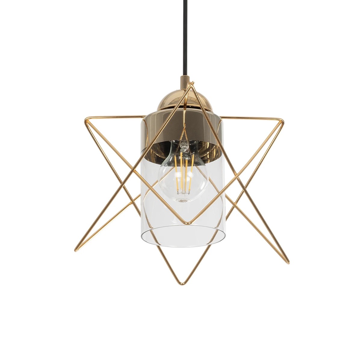 GLOBOSTAR® PLEX 202-0037 Μοντέρνο Κρεμαστό Φωτιστικό Οροφής με Ντουί 1 x E27 AC 220-240V IP20 - Χρυσό & Διάφανο - Μ25 x Π25 x Υ23cm