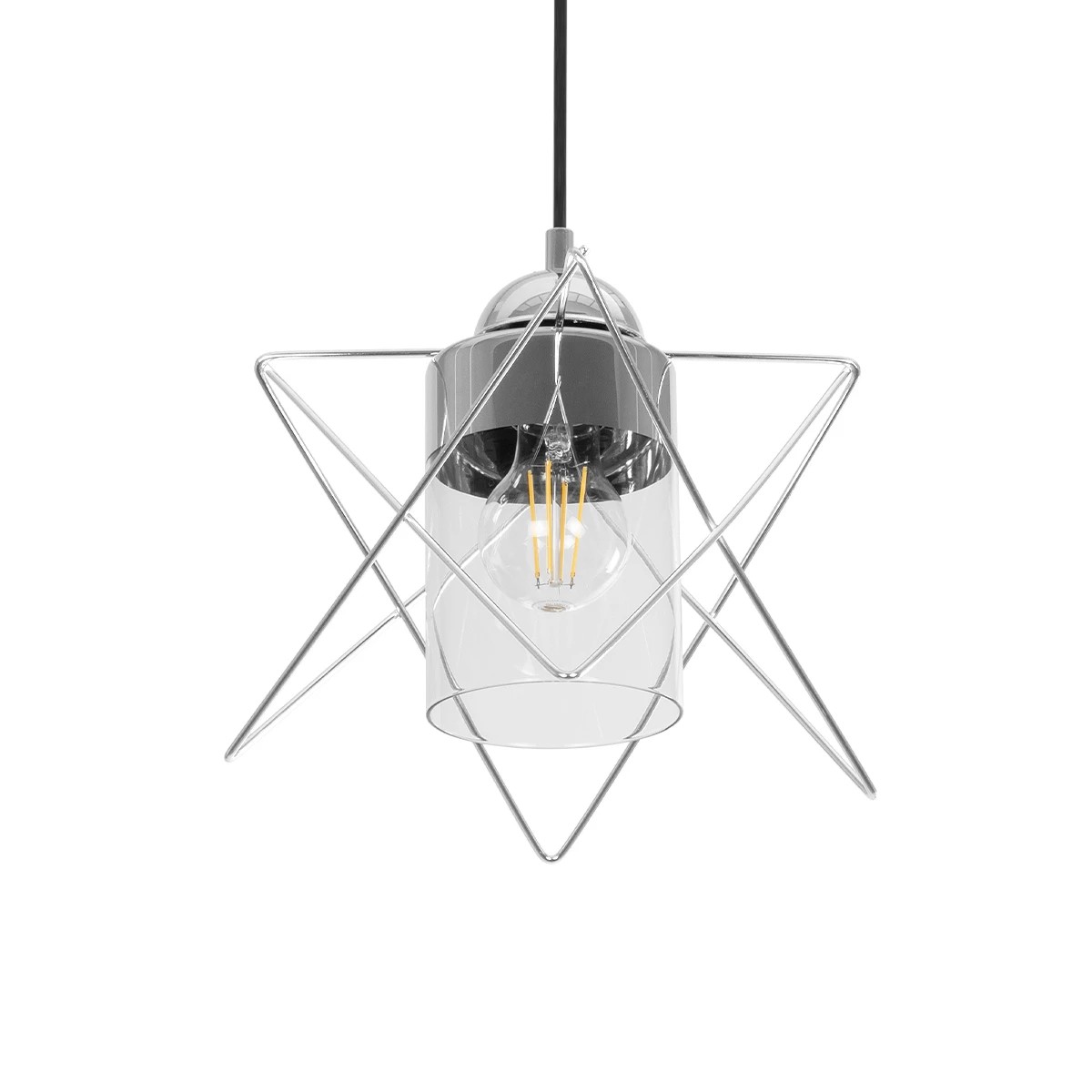 GLOBOSTAR® PLEX 202-0038 Μοντέρνο Κρεμαστό Φωτιστικό Οροφής με Ντουί 1 x E27 AC 220-240V IP20 - Ασημί & Διάφανο - Μ25 x Π25 x Υ23cm