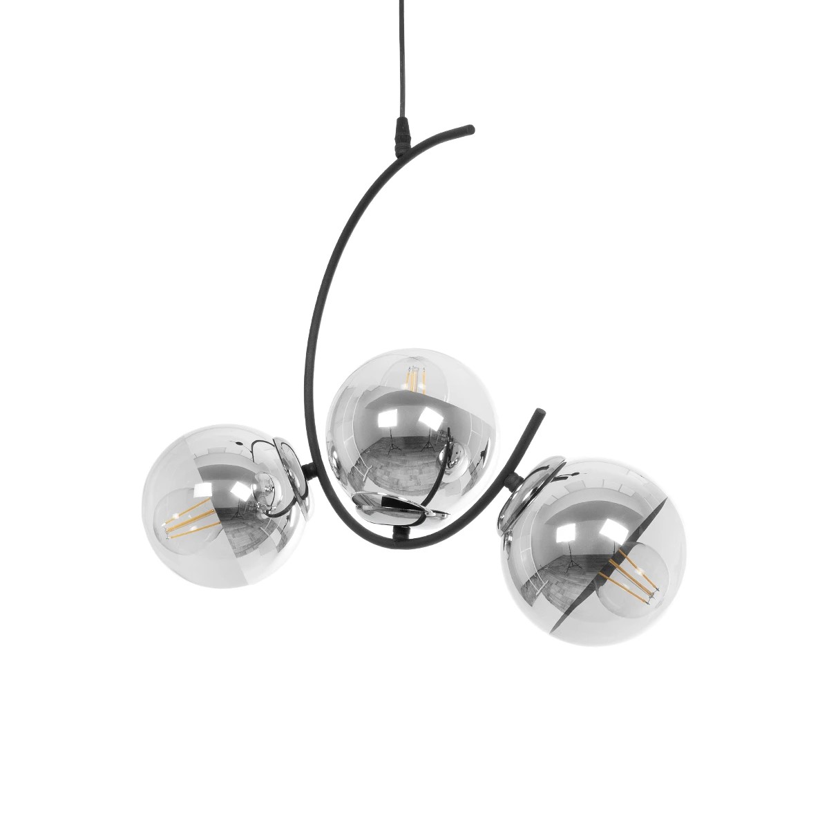 GLOBOSTAR® CITY 202-0041 Μοντέρνο Κρεμαστό Φωτιστικό Οροφής με Ντουί 3 x E27 AC 220-240V IP20 - Μαύρο, Ασημί & Διάφανο - Μ60 x Π35 x Υ50cm