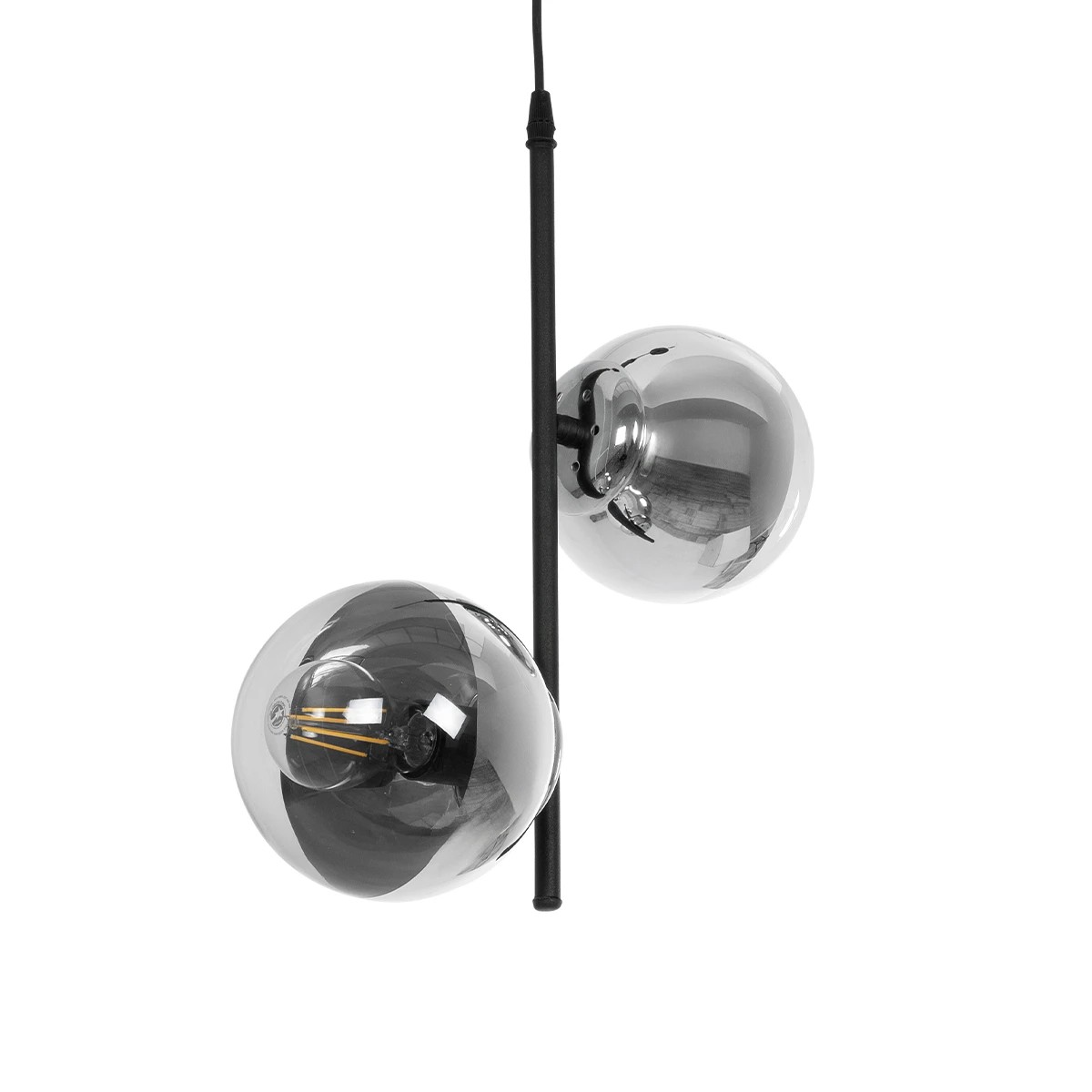 GLOBOSTAR® CITY 202-0042 Μοντέρνο Κρεμαστό Φωτιστικό Οροφής με Ντουί 2 x E27 AC 220-240V IP20 - Μαύρο, Ασημί & Διάφανο - Μ35 x Π16 x Υ42cm