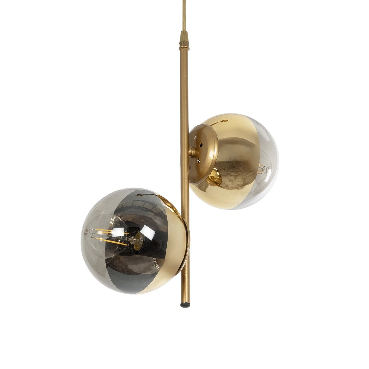 GLOBOSTAR® CITY 202-0044 Μοντέρνο Κρεμαστό Φωτιστικό Οροφής με Ντουί 2 x E27 AC 220-240V IP20 - Χρυσό & Διάφανο - Μ35 x Π16 x Υ42cm
