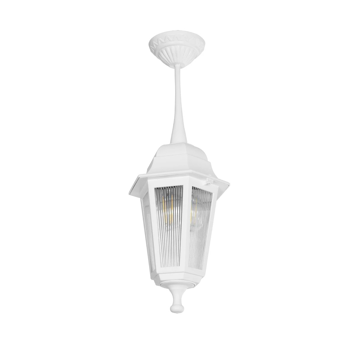 GloboStar® VITRO 203-0199 Vintage Κρεμαστό Φωτιστικό Φαναράκι Μονόφωτο 1 x E27 IP44 Λευκό Πλαστικό - Μ17 x Π17 x Υ28cm