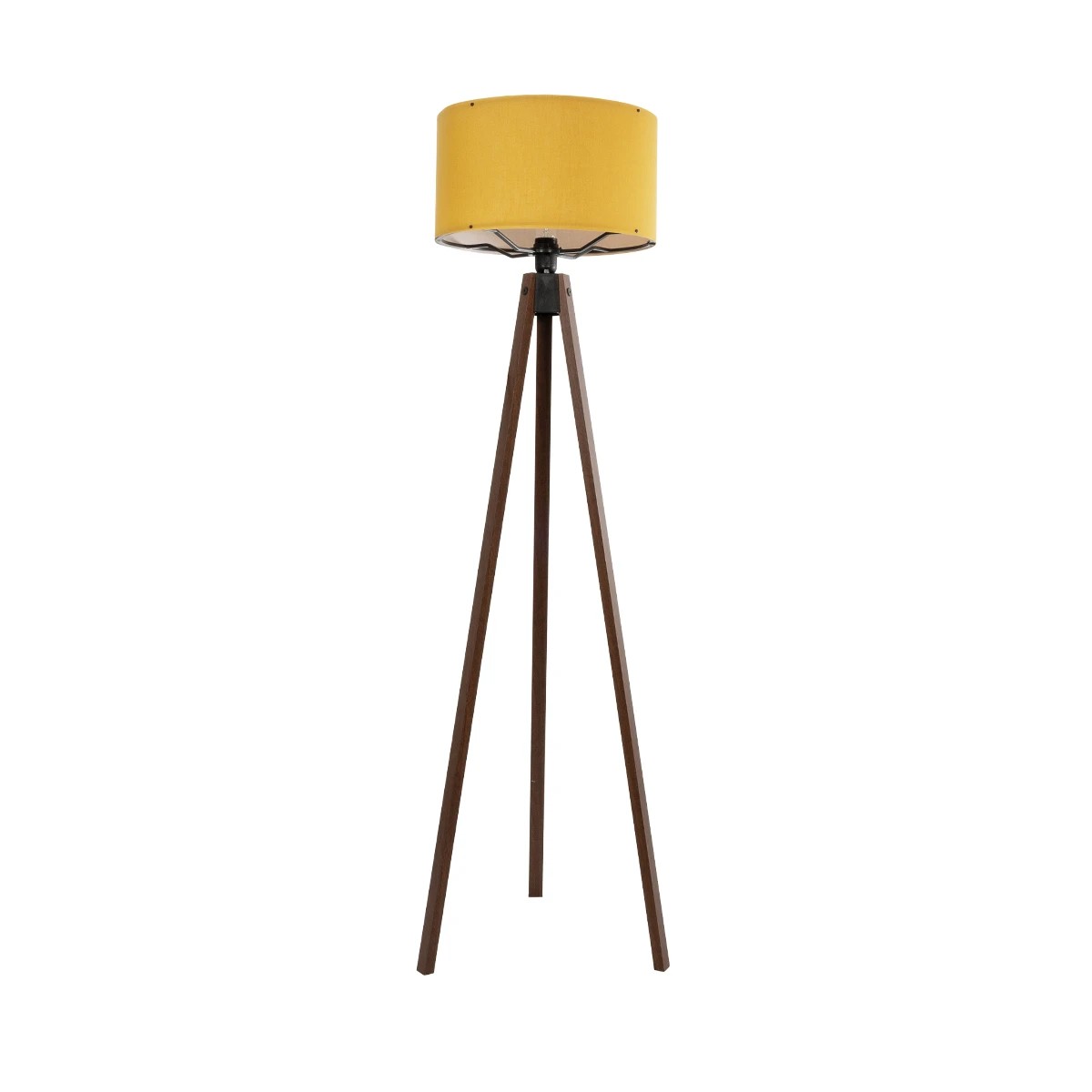 GloboStar® SAGA 204-0033 Μοντέρνο Eπιδαπέδιο Φωτιστικό Μονόφωτο 1 x E27 IP20 Καφέ Ξύλο με Κίτρινο Ύφασμα - Μ38 x Π38 x Υ140cm