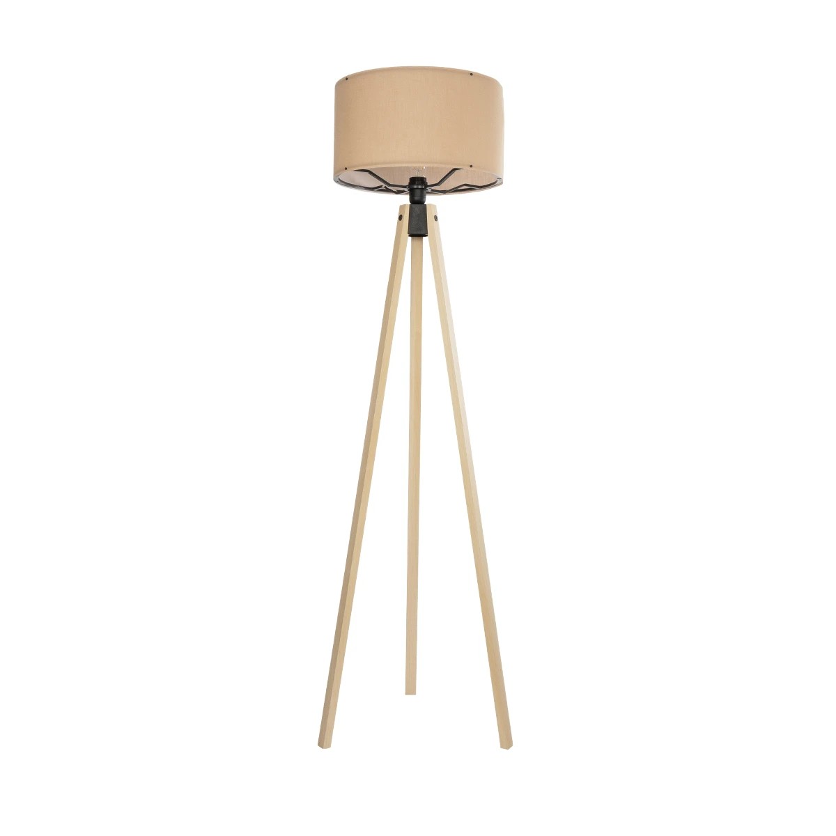 GloboStar® SAGA 204-0043 Μοντέρνο Eπιδαπέδιο Φωτιστικό Μονόφωτο 1 x E27 IP20 Μπεζ Ξύλο με Μπεζ Ύφασμα - Μ38 x Π38 x Υ140cm