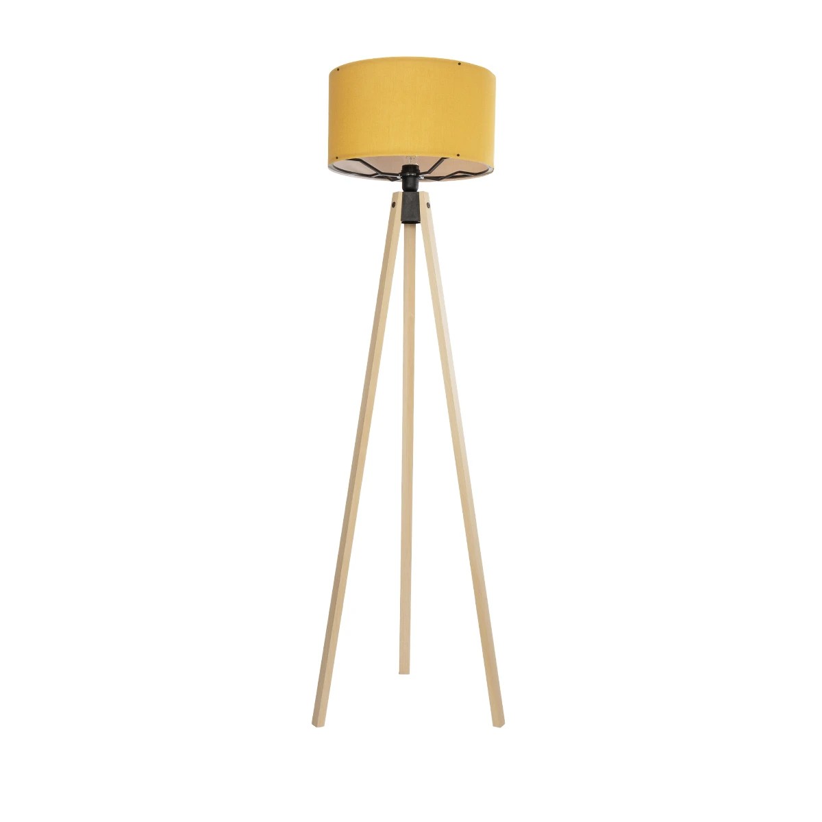 GloboStar® SAGA 204-0045 Μοντέρνο Eπιδαπέδιο Φωτιστικό Μονόφωτο 1 x E27 IP20 Μπεζ Ξύλο με Κίτρινο Ύφασμα - Μ38 x Π38 x Υ140cm