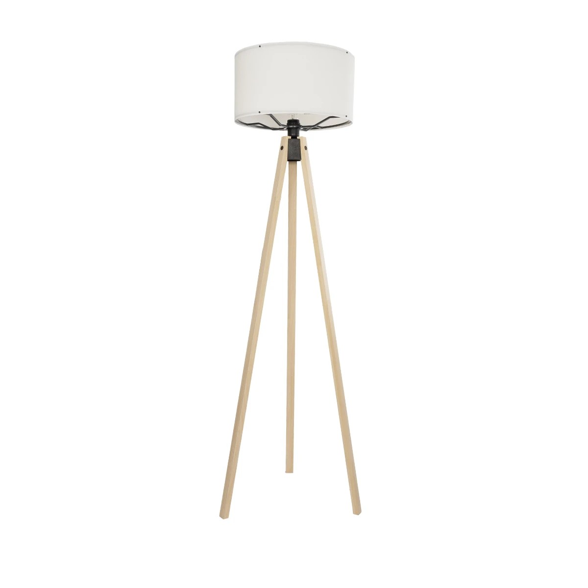 GloboStar® SAGA 204-0046 Μοντέρνο Eπιδαπέδιο Φωτιστικό Μονόφωτο 1 x E27 IP20 Μπεζ Ξύλο με Λευκό Ύφασμα - Μ38 x Π38 x Υ140cm