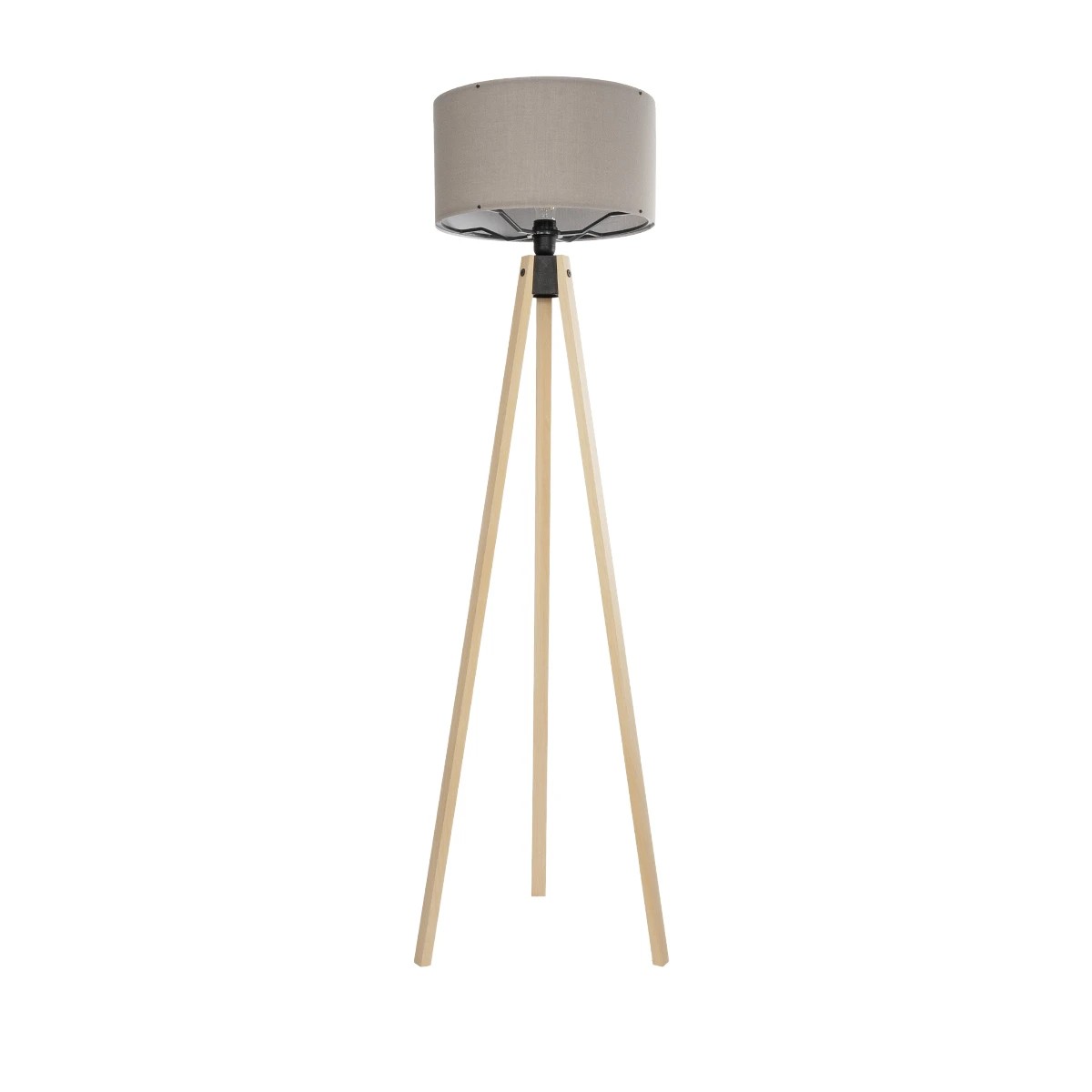 GloboStar® SAGA 204-0048 Μοντέρνο Eπιδαπέδιο Φωτιστικό Μονόφωτο 1 x E27 IP20 Μπεζ Ξύλο με Γκρι Ύφασμα - Μ38 x Π38 x Υ140cm