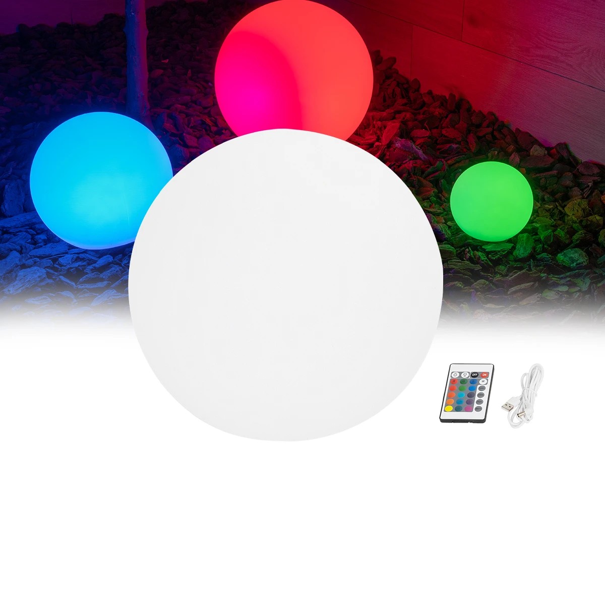 GLOBOSTAR® AQUAGLOW 71473 Μοντέρνο Φωτιστικό Κήπου Μπάλα με IR Ασύρματο Χειριστήριο LED 3W 240lm 360° DC 5V με USB-C με Επαναφορτιζόμενη Μπαταρία Li-ion 3.7V 2x18650 1400mAh Αδιάβροχο IP54 Πολύχρωμο RGBW Dimmable - Sanan SMD Chip - Γαλακτερό Λευκό - Μ15 x GLOBOSTAR® AQUAGLOW 71473 Μοντέρνο Φωτιστικό Κήπου Μπάλα με IR Ασύρματο Χειριστήριο LED 3W 240lm 360° DC 5V με USB-C με Επαναφορτιζόμενη Μπαταρία Li-ion 3.7V 2x18650 1400mAh Αδιάβροχο IP54 Πολύχρωμο RGBW Dimmable - Sanan SMD Chip - Γαλακτερό Λευκό - Μ15 x