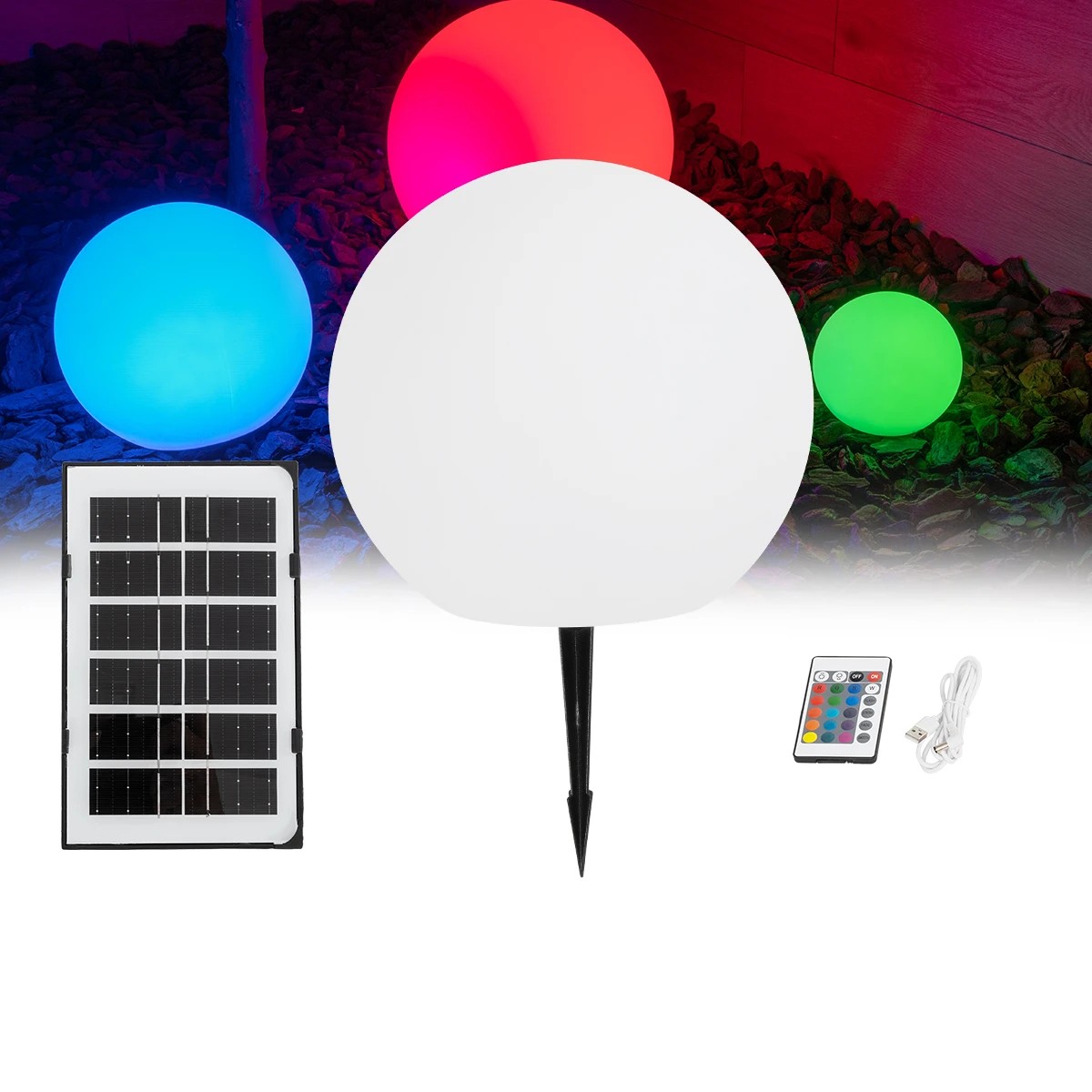 GLOBOSTAR® AQUAGLOW 71474 Μοντέρνο Φωτιστικό Κήπου Μπάλα με IR Ασύρματο Χειριστήριο LED 3W 240lm 360° DC 5V με USB-C με Ενσωματωμένο Φωτοβολταϊκό Panel 6V 1W & Επαναφορτιζόμενη Μπαταρία Li-ion 3.7V 2x18650 1400mAh Αδιάβροχο IP54 Πολύχρωμο RGBW Dimmabl GLOBOSTAR® AQUAGLOW 71474 Μοντέρνο Φωτιστικό Κήπου Μπάλα με IR Ασύρματο Χειριστήριο LED 3W 240lm 360° DC 5V με USB-C με Ενσωματωμένο Φωτοβολταϊκό Panel 6V 1W & Επαναφορτιζόμενη Μπαταρία Li-ion 3.7V 2x18650 1400mAh Αδιάβροχο IP54 Πολύχρωμο RGBW Dimmabl