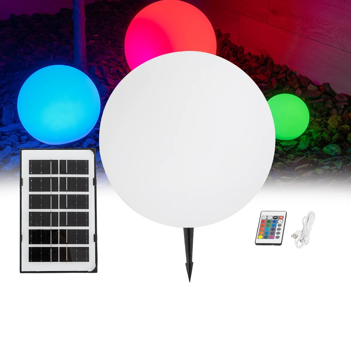 GLOBOSTAR® AQUAGLOW 71475 Μοντέρνο Φωτιστικό Κήπου Μπάλα με IR Ασύρματο Χειριστήριο LED 5W 400lm 360° DC 5V με USB-C με Ενσωματωμένο Φωτοβολταϊκό Panel 6V 1.5W & Επαναφορτιζόμενη Μπαταρία Li-ion 3.7V 3x18650 1800mAh Αδιάβροχο IP54 Πολύχρωμο RGBW Dimma GLOBOSTAR® AQUAGLOW 71475 Μοντέρνο Φωτιστικό Κήπου Μπάλα με IR Ασύρματο Χειριστήριο LED 5W 400lm 360° DC 5V με USB-C με Ενσωματωμένο Φωτοβολταϊκό Panel 6V 1.5W & Επαναφορτιζόμενη Μπαταρία Li-ion 3.7V 3x18650 1800mAh Αδιάβροχο IP54 Πολύχρωμο RGBW Dimma