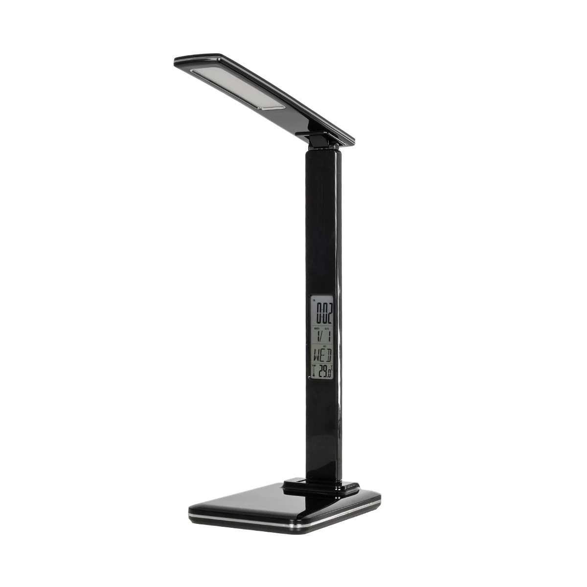 GLOBOSTAR® ZENTIME 76564 Μοντέρνο Επιτραπέζιο Φωτιστικό Γραφείου με Ασύρματη Φόρτιση 10W 2A & Ψηφιακό Ρολόι LED 3.5W 350lm 120° DC 5V με USB-C IP20 Ρυθμιζόμενο Λευκό CCT με Αφή 2700K/4500K/6000K Dimmable - Sanan SMD Chip - Μαύρο - Μ18 x Π12 x Υ40cm - 