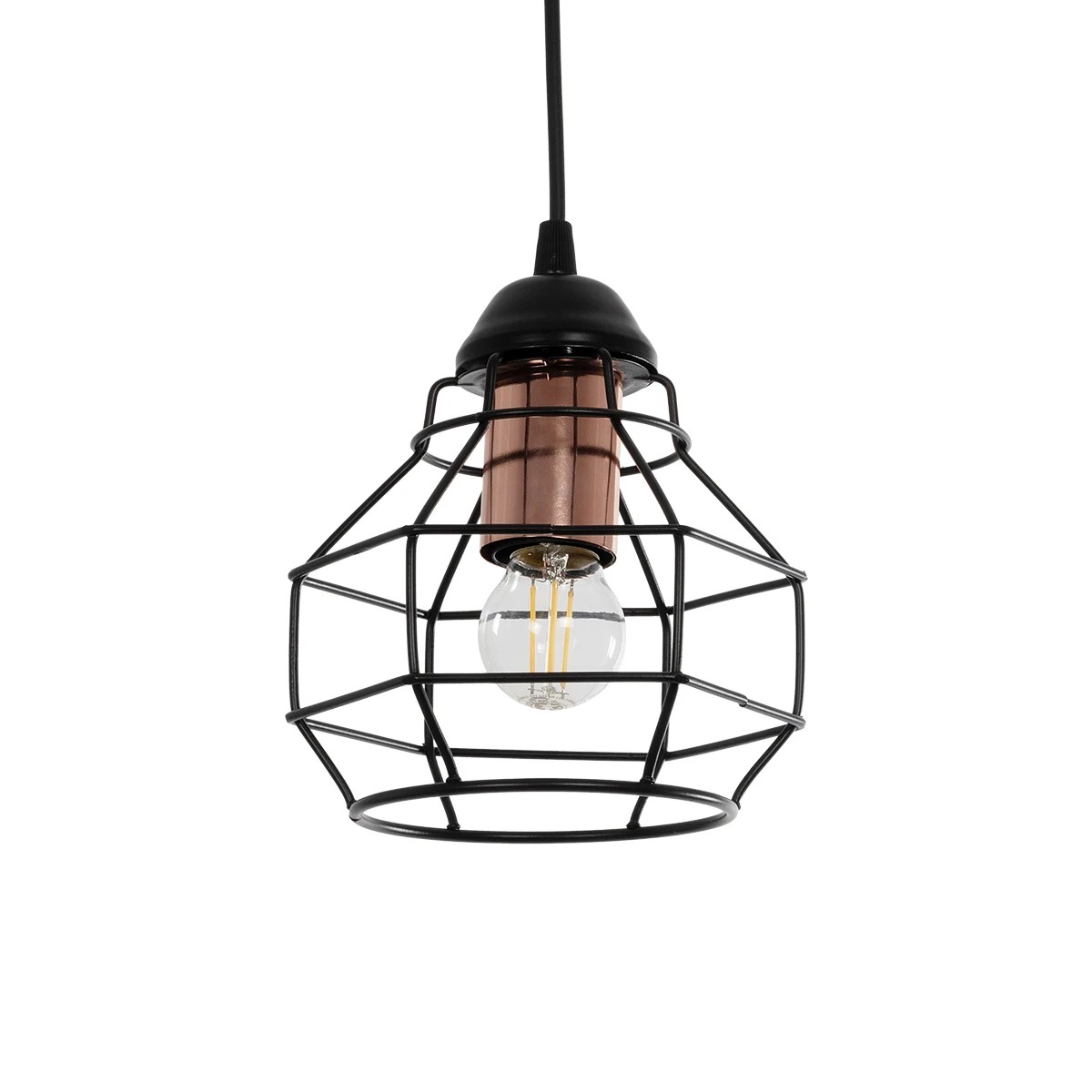 GLOBOSTAR® BUR 204-0180 Μοντέρνο Κρεμαστό Φωτιστικό Οροφής Μονόφωτο 1 x E27 AC 220-240V IP20 Μαύρο - Μ17 x Π17 x Υ23cm