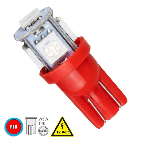 GloboStar® T10 W5W 81051 Λάμπα Αυτοκινήτου LED 5xSMD5050 1.3W 80lm 360° DC 12-16V IP20 Φ1.2 x Υ2.7cm Κόκκινο GloboStar® T10 W5W 81051 Λάμπα Αυτοκινήτου LED 5xSMD5050 1.3W 80lm 360° DC 12-16V IP20 Φ1.2 x Υ2.7cm Κόκκινο